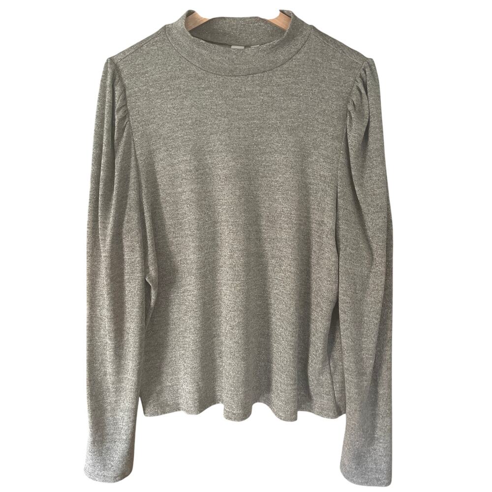 Dolan Metallic Grey Puff Shoulder Long‎ Sleeve Shirt Size Large